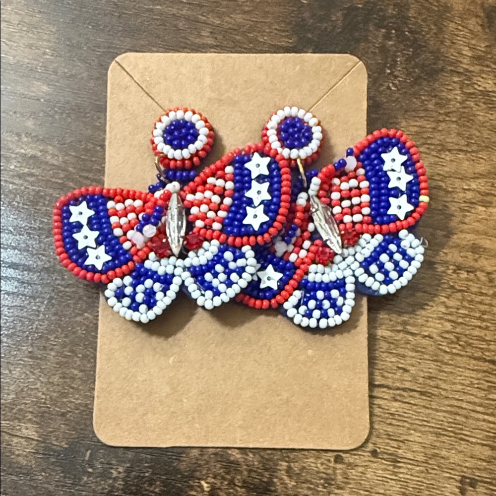 Red, White, and Blue Beaded Butterfly 🦋 Earrings